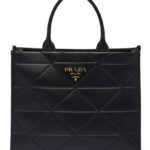 Prada Large Leather Prada Symbole Bag With Topstitching 1BA377 Black